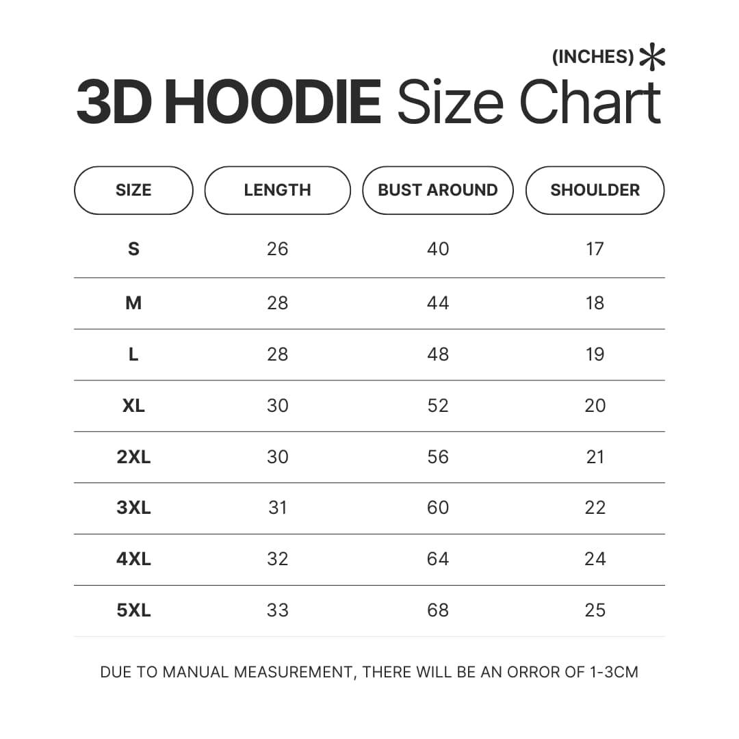 3D Hoodie Size Chart - League of Legends Merch